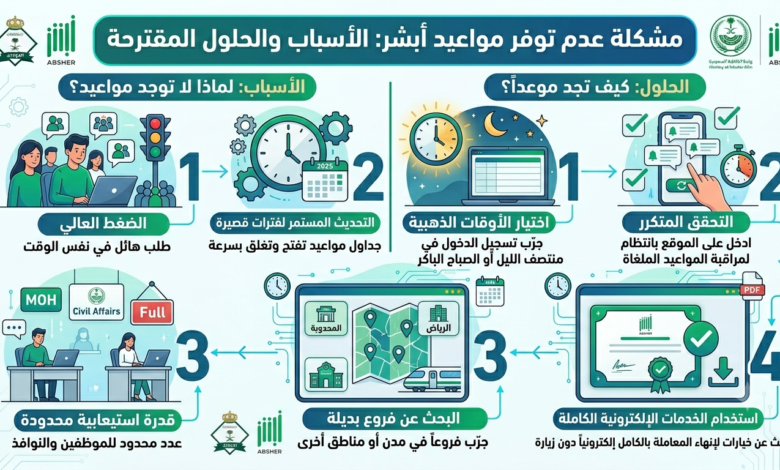 لماذا لا تجد مواعيد متاحة في أبشر وكيف تحل المشكلة