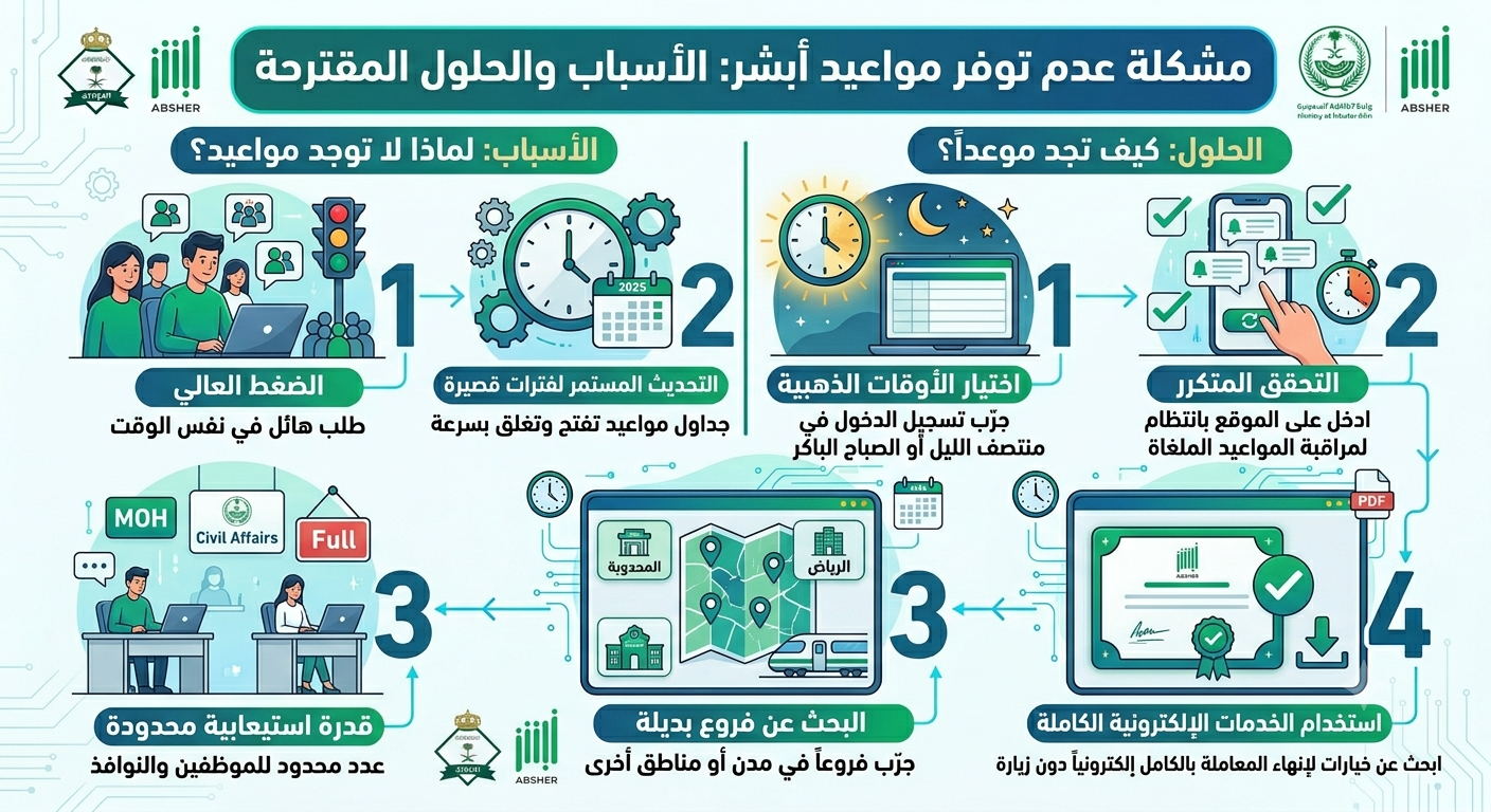 لماذا لا تجد مواعيد متاحة في أبشر وكيف تحل المشكلة