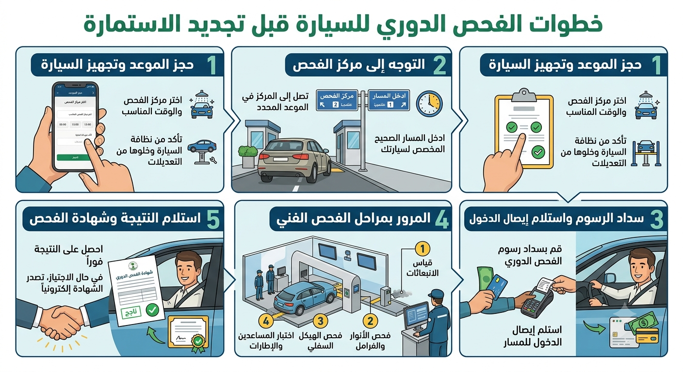 خطوات الفحص الدوري للسيارة قبل تجديد الاستمارة