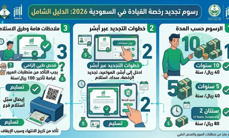 رسوم تجديد رخصة القيادة في السعودية 2026: الدليل الشامل