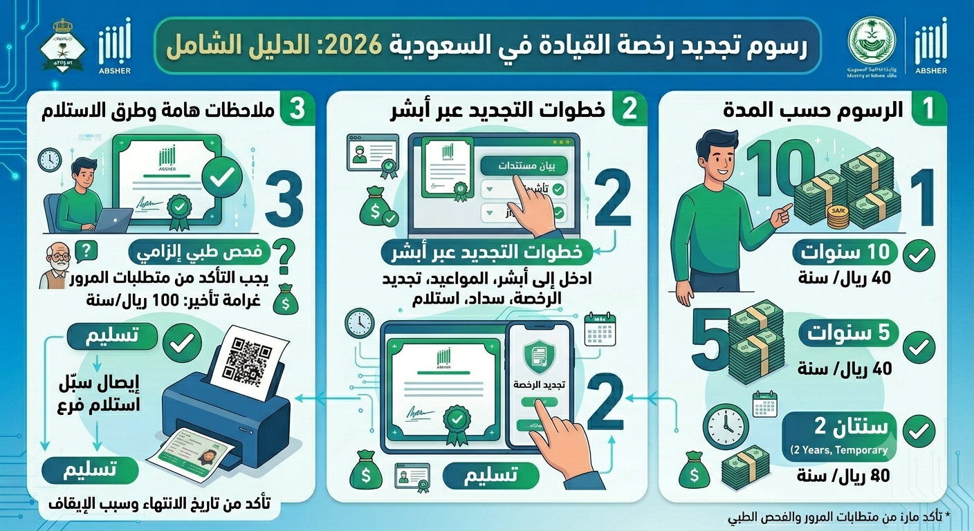 رسوم تجديد رخصة القيادة في السعودية 2026: الدليل الشامل